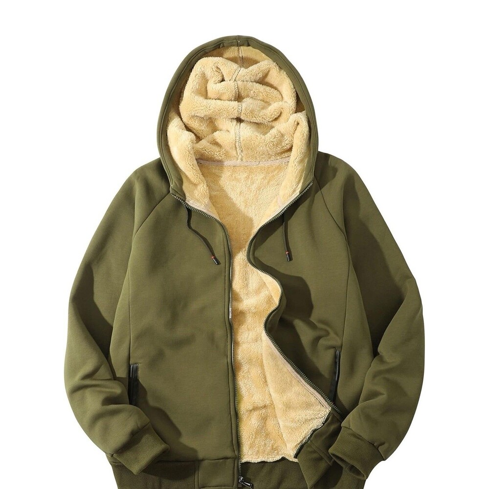 Flygo Fleece Hoodie for Men Warm Full Zip Sherpa Lined Sweatshirt Jacket Sz M